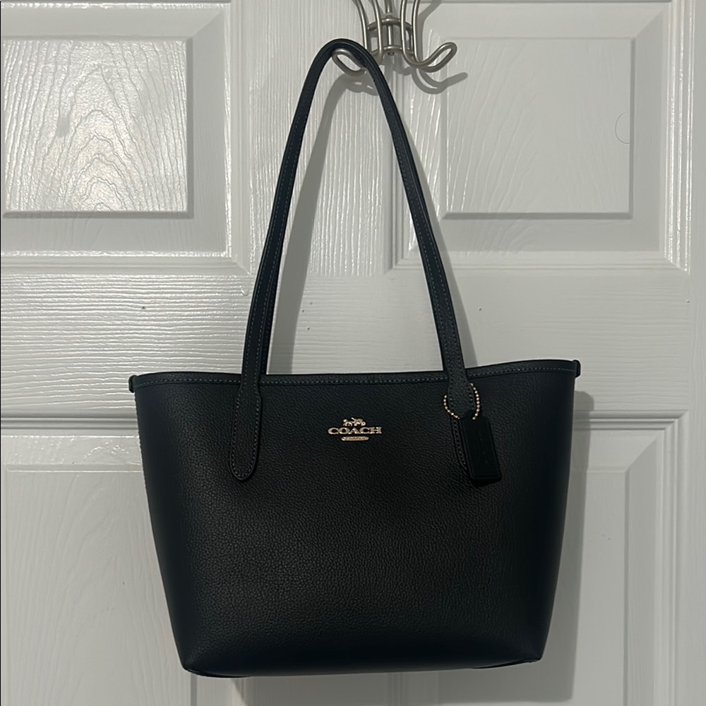 Coach Black Leather Small City Tote Bag